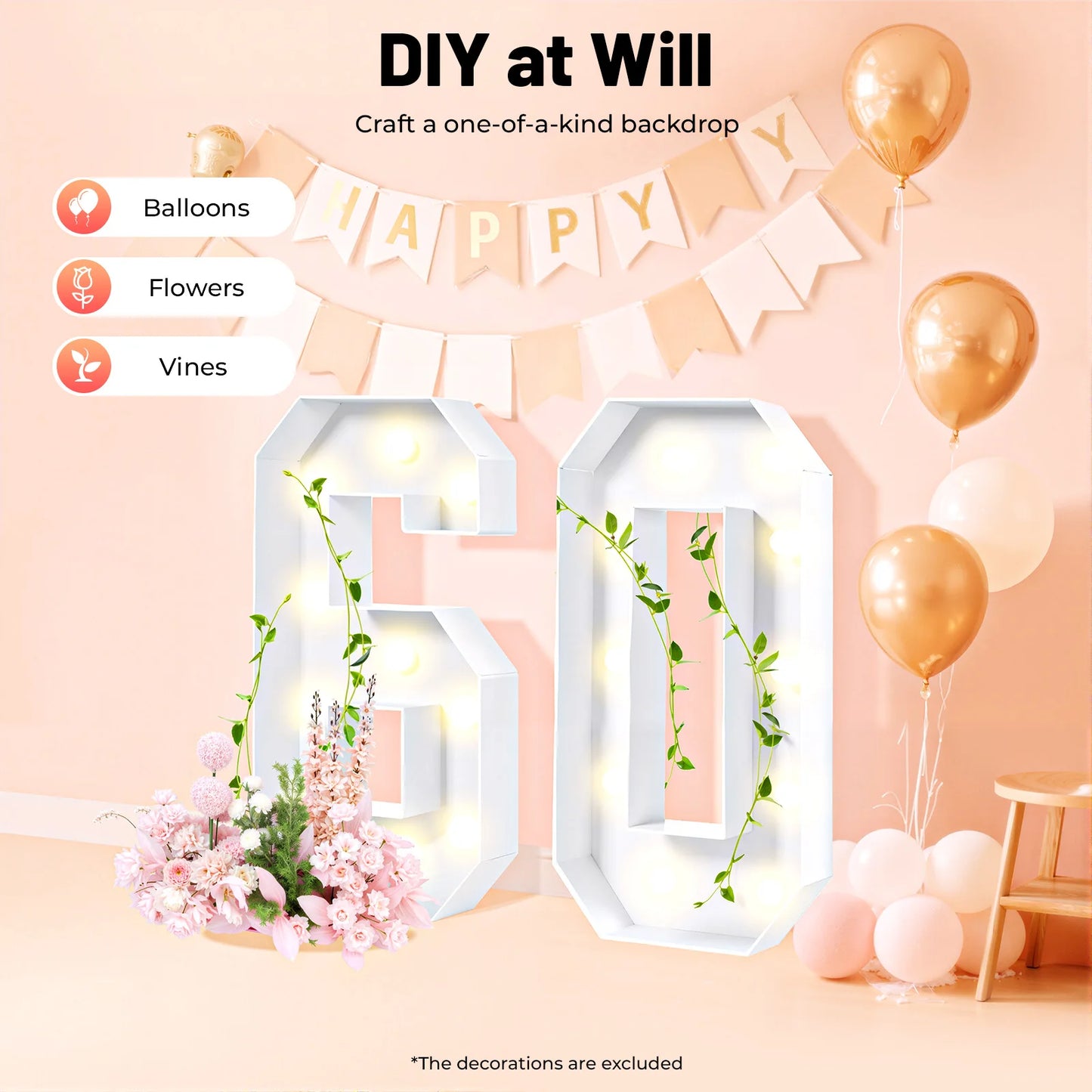 Bymaocar Led Number Light Giant Decor For Birthday Party Anniversary