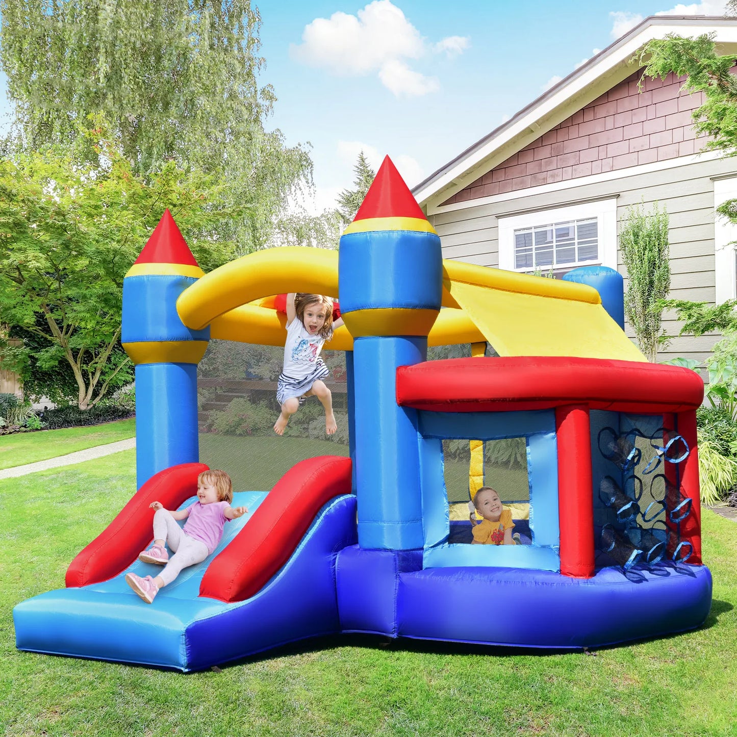 Multigot Inflatable Bounce House Castle With Slide And Basketball Hoop
