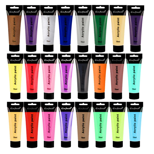 Ginflash 75M12/24colors 75ml/tube Acrylic Paints set Hand-painted wall painting textile paint colored waterproof