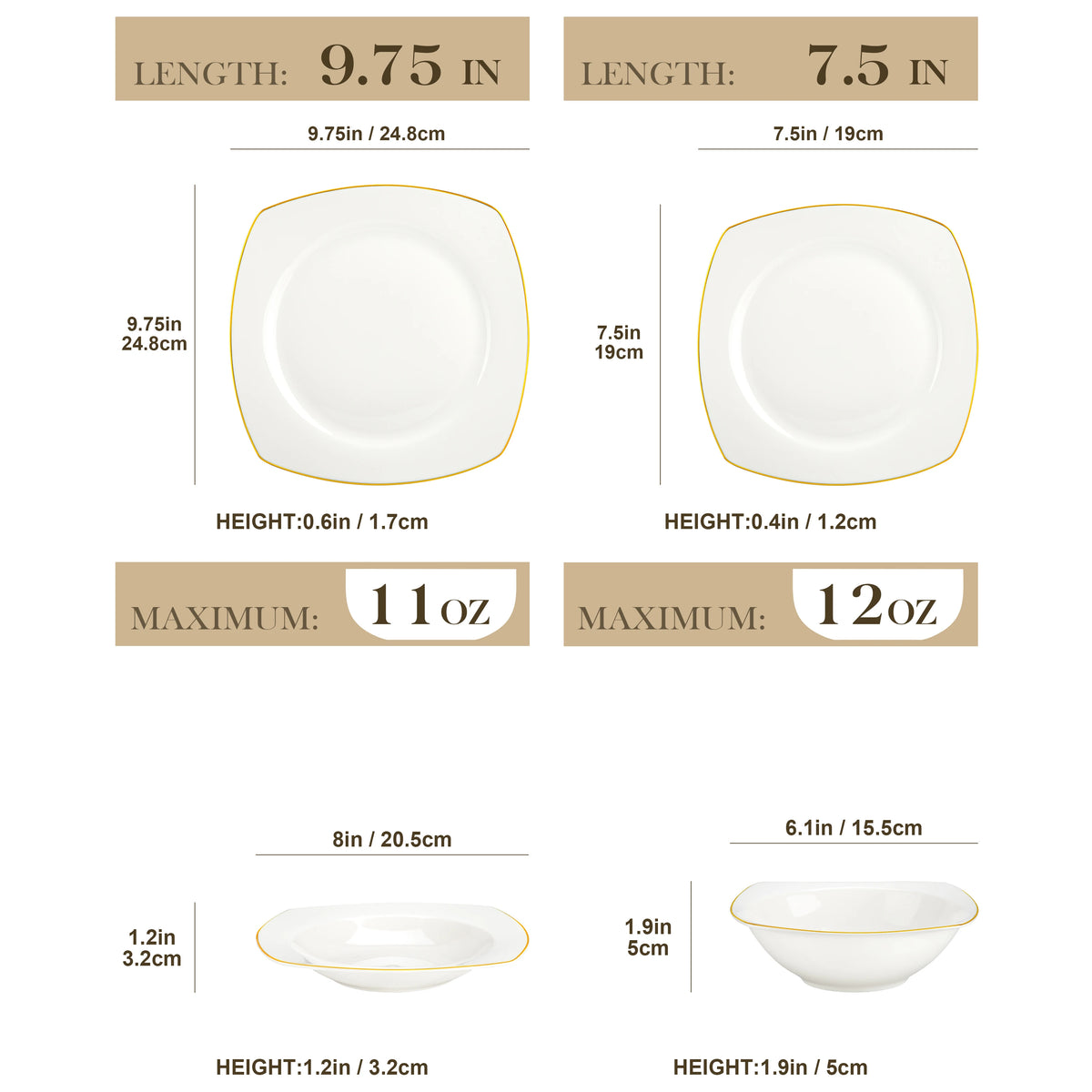 MALACASA Nordic Bone China Tableware Set With Golden Rim