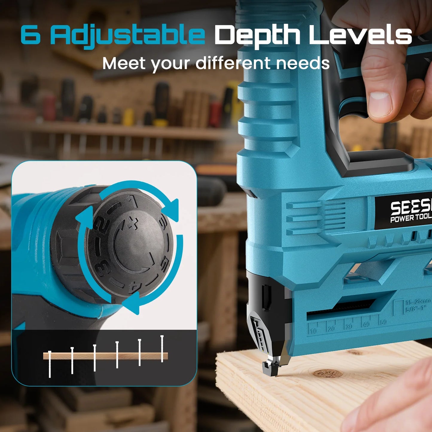 SEESII 18 Gauge Cordless Brad Nail Gun 1000 Brad Nails Cordless Stapler Framing Nailer Furniture Power Tool With 2pcs Battery