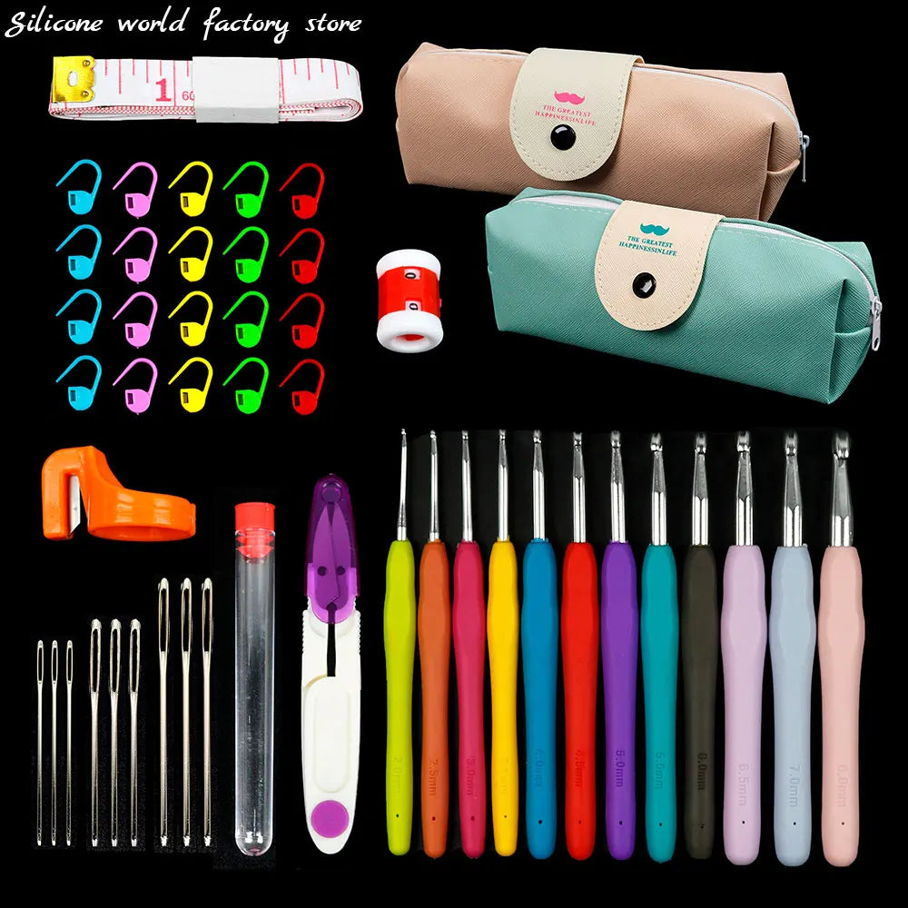 Crochet And Knitting Tool Set 45 37 Pieces With Storage Bag Hooks Needles