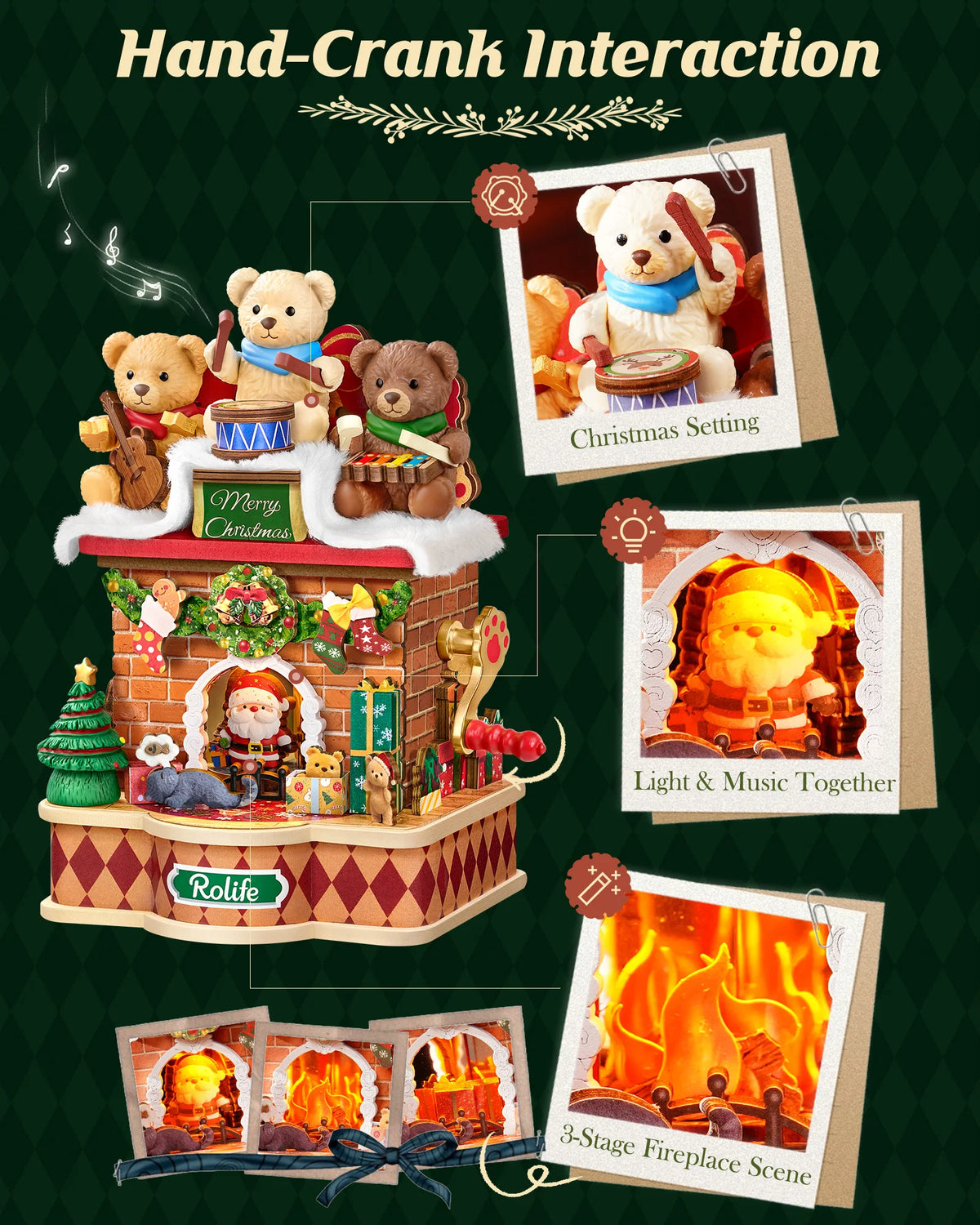 Rolife Fireside Music Night Wooden Puzzle Music Box Craft Kit