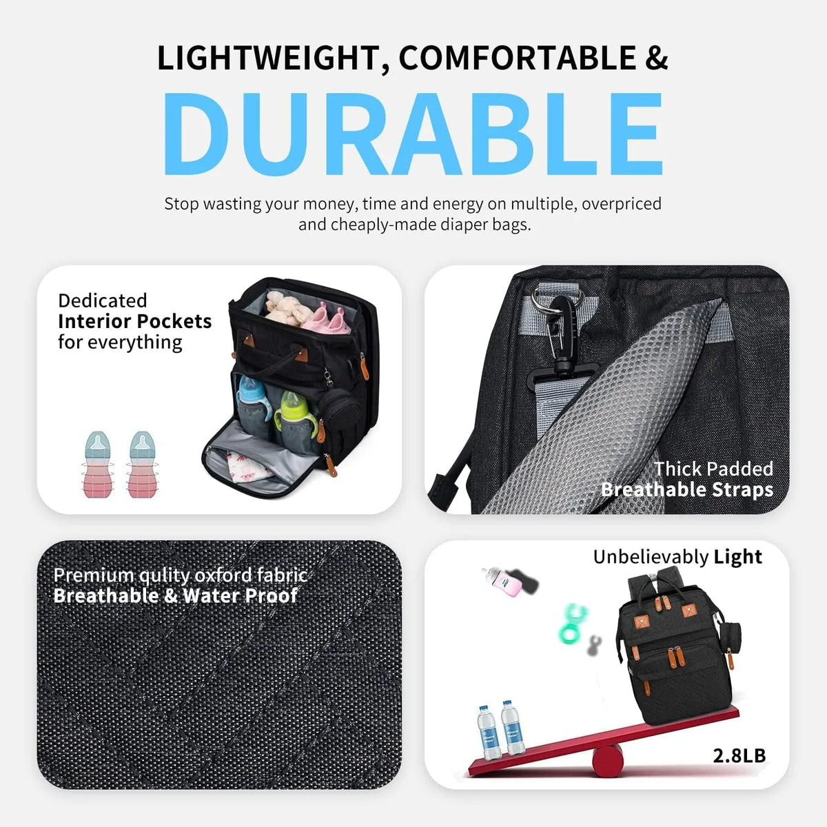 Multifunctional Diaper Backpack With Changing Bed And Insulated Bottle Pocket