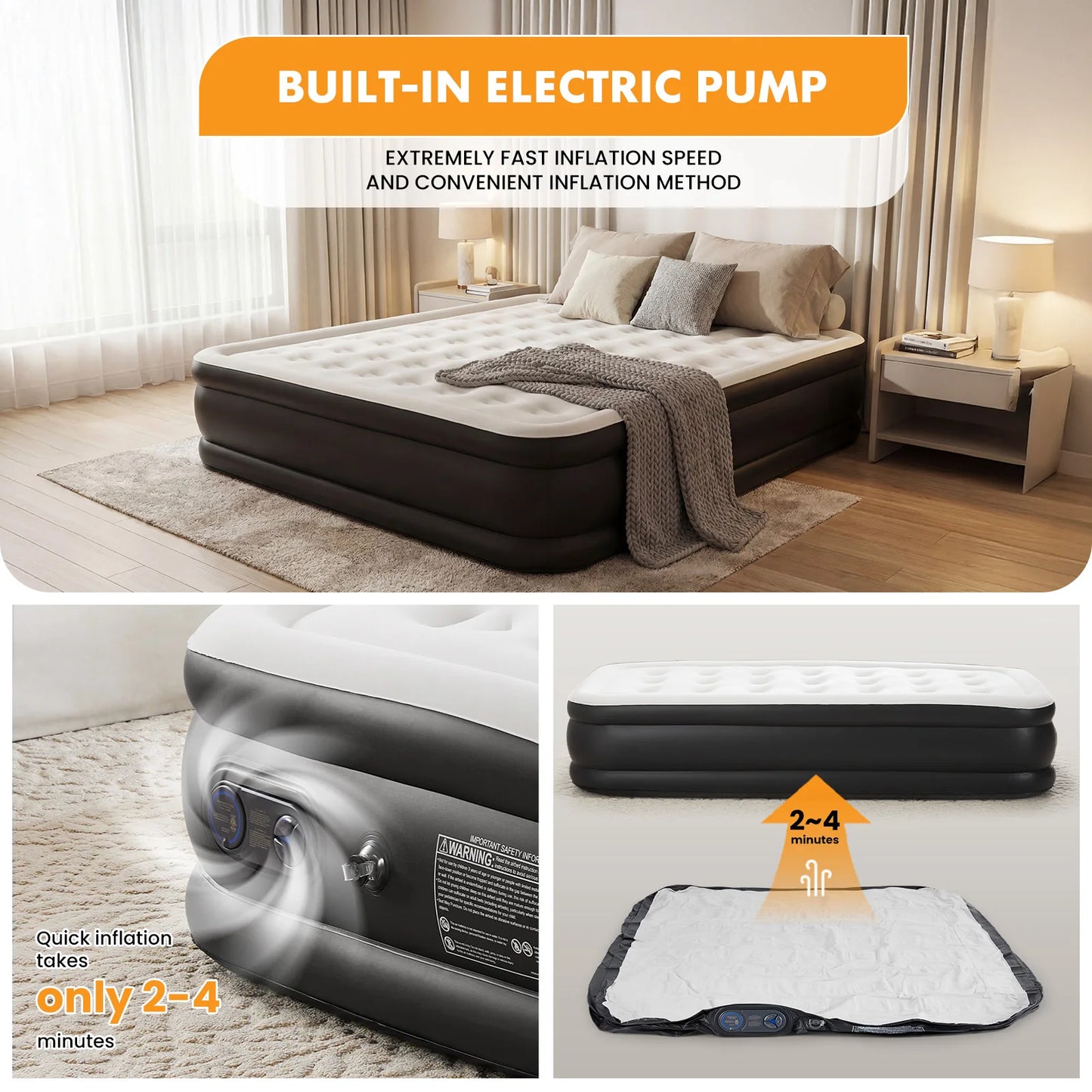 MCQ Queen Air Mattress With Built In High Capacity Pump
