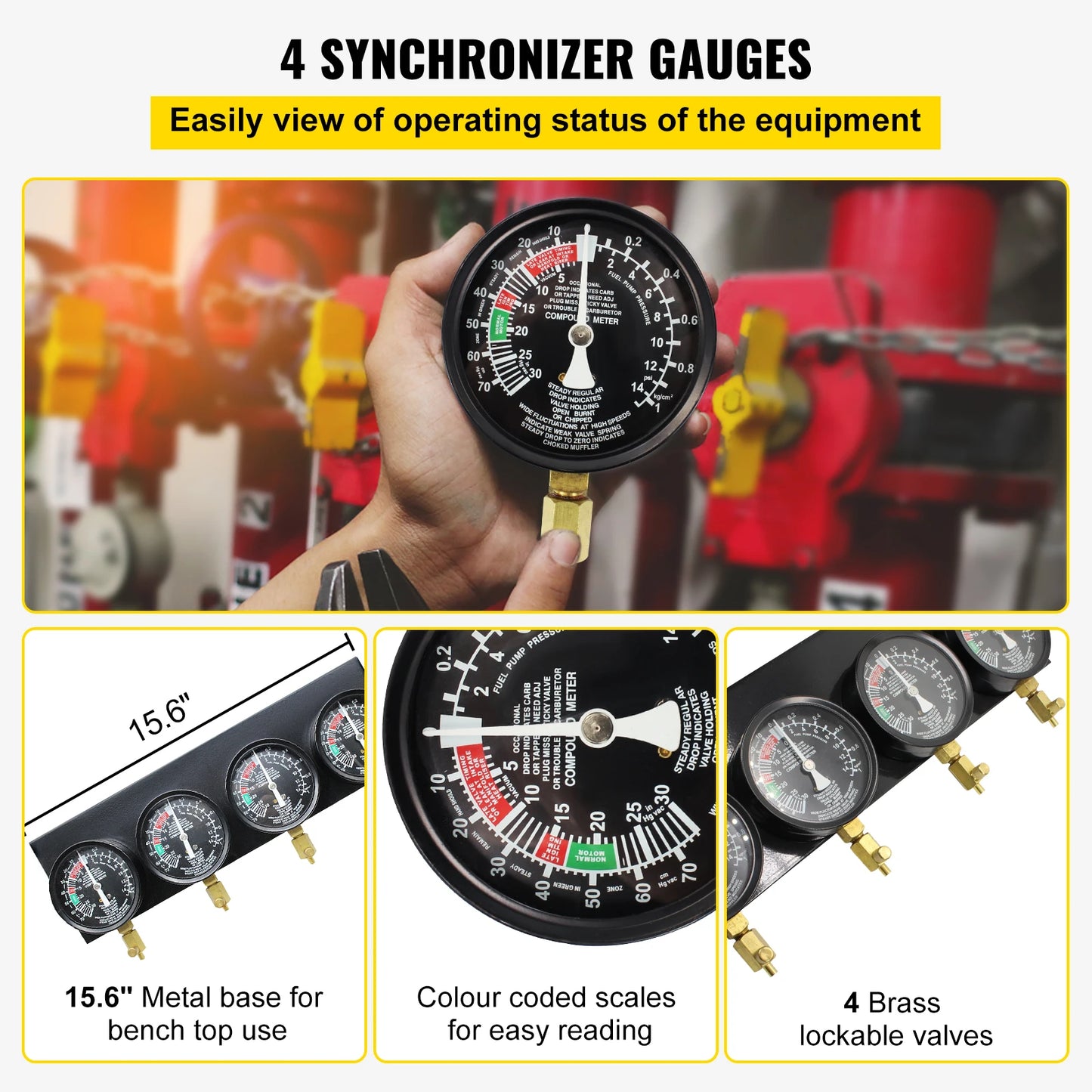 SucceBuy Carburetor Synchronizer Tool 4Gauge Vacuum Balancer Kit