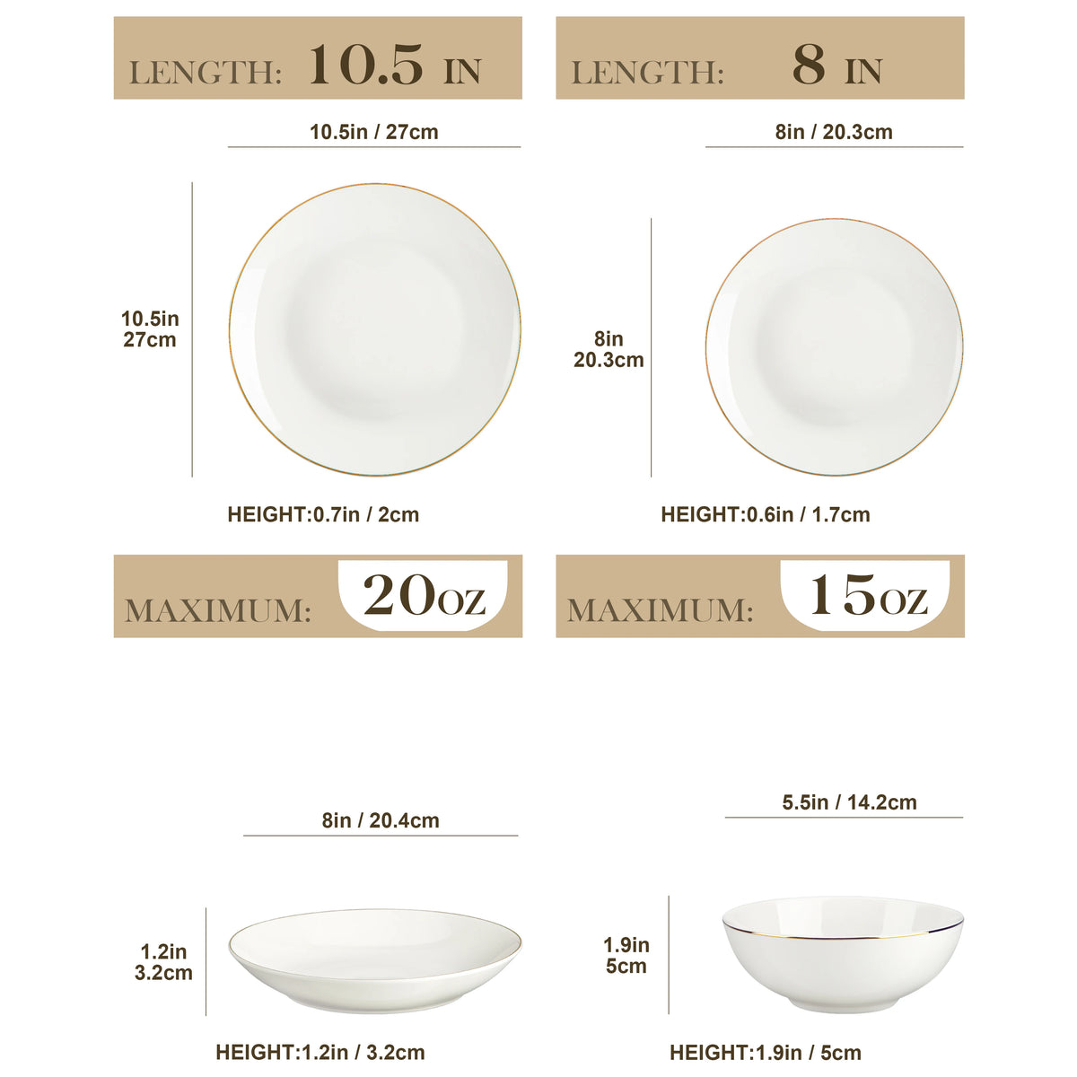 MALACASA Nordic Bone China Tableware Set With Golden Rim
