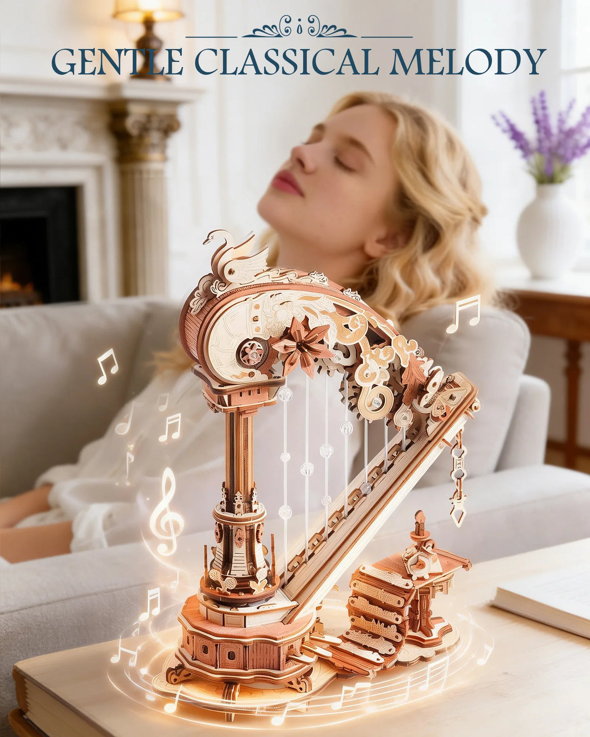 ROKR Magic Harp Wooden Music Box Mechanical 3D Puzzle Kit