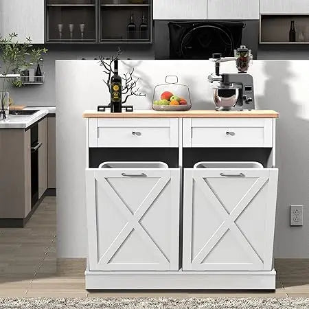 Double Tilt Out Trash Cabinet Recycling Organizer With Hideaway Drawers