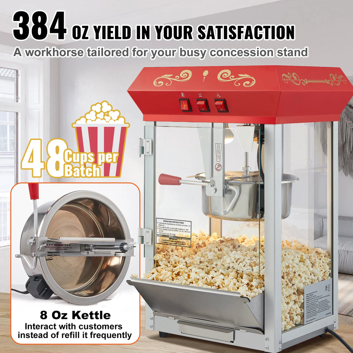 Succebuy Commercial Popcorn Maker with 304 Stainless Steel Heating Tube