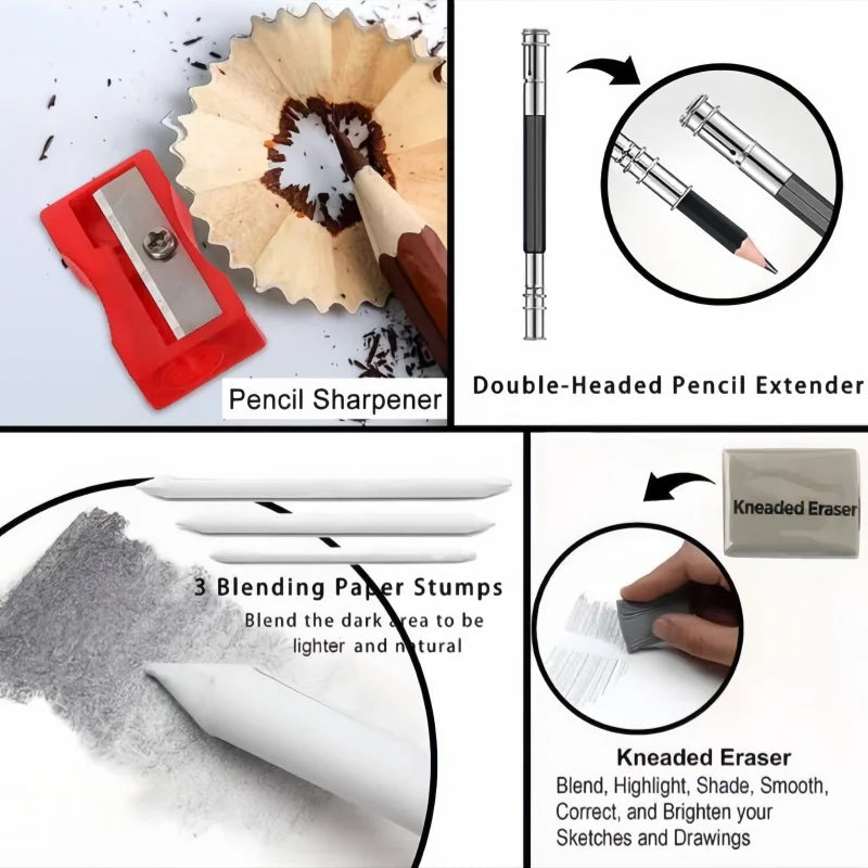 29-Piece Sketching Art Set for Adults - Includes Three Pencil Sketch Books Graphite Pastel Charcoal Drawing Supplies