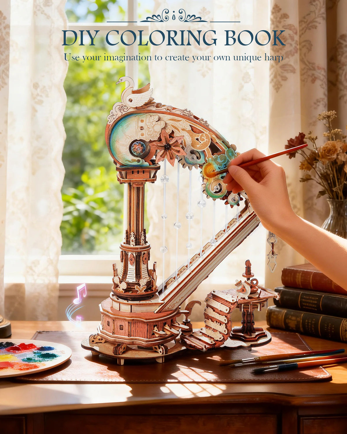 ROKR Magic Harp Wooden Music Box Mechanical 3D Puzzle Kit