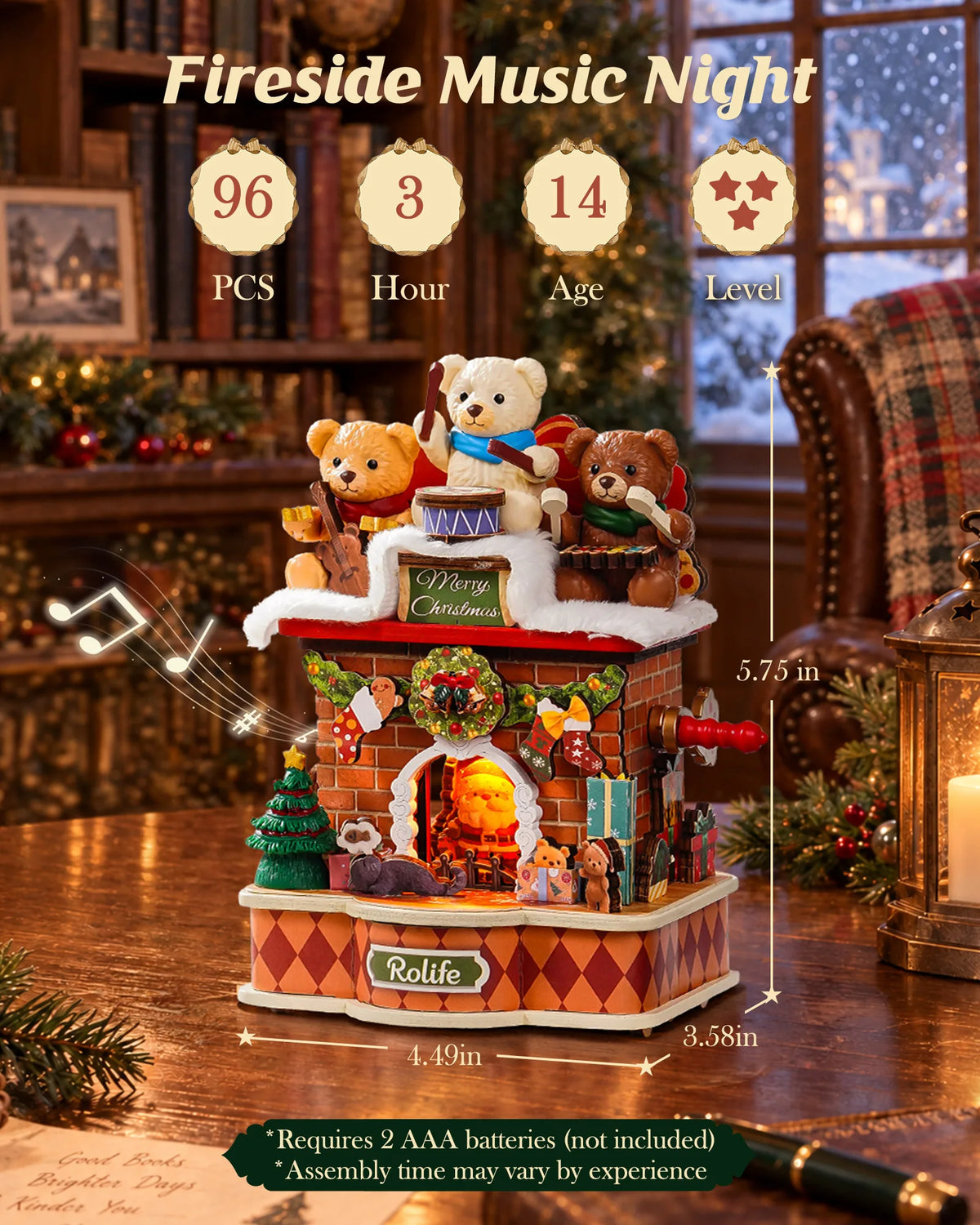 Rolife Fireside Music Night Wooden Puzzle Music Box Craft Kit