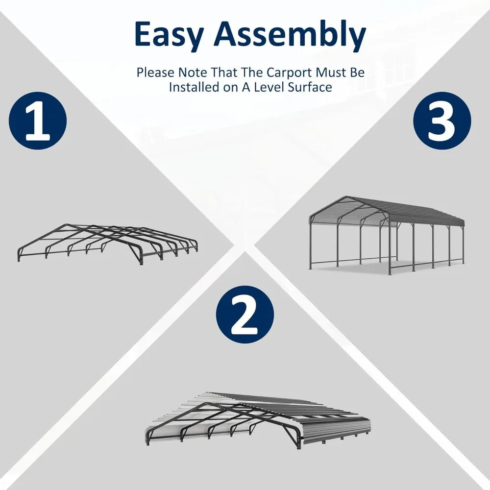 Heavy Duty Metal Carport Shelter Galvanized Outdoor Garage Canopy
