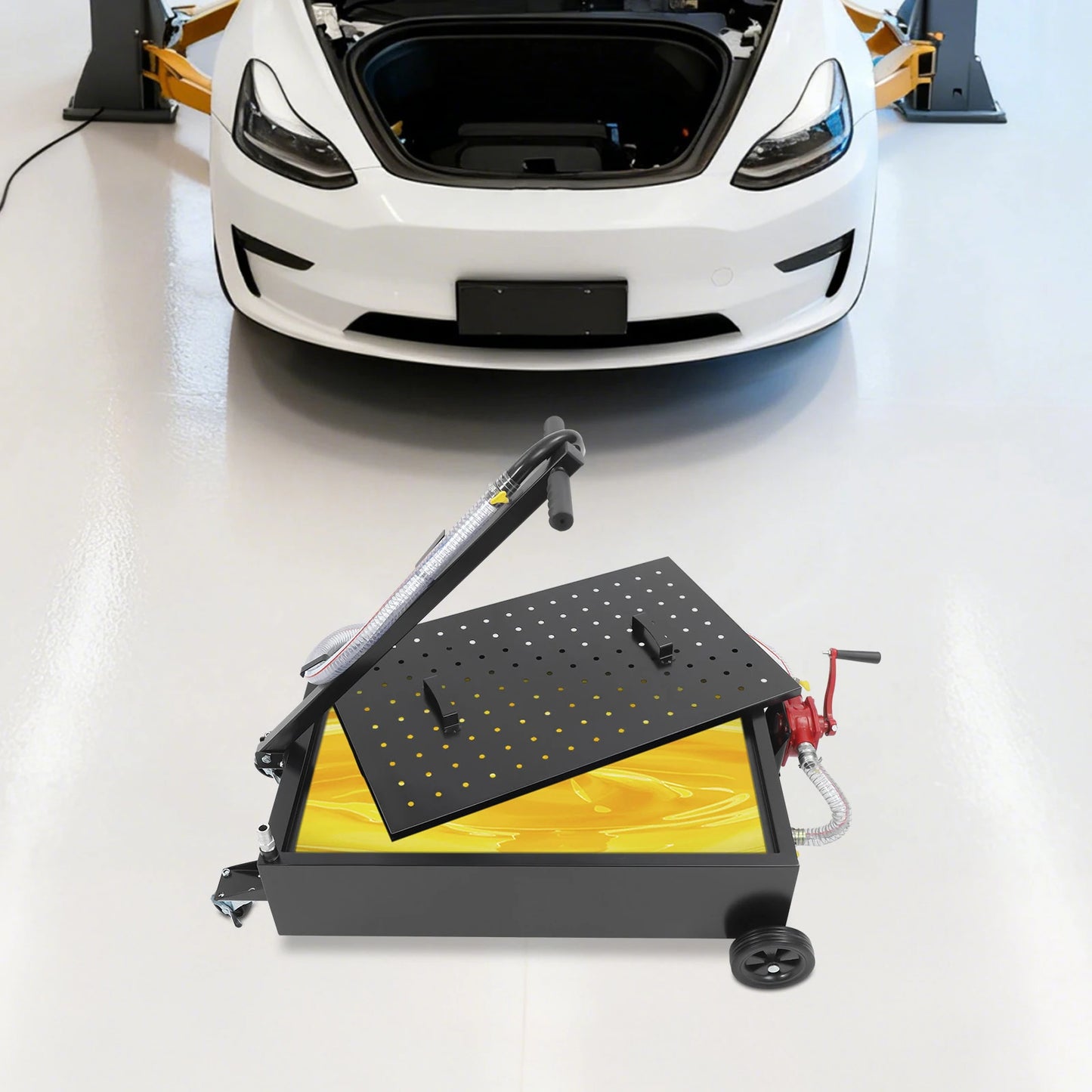 Bymaocar Oil Drain Pan With Rotary Pump And 7.2ft Hose