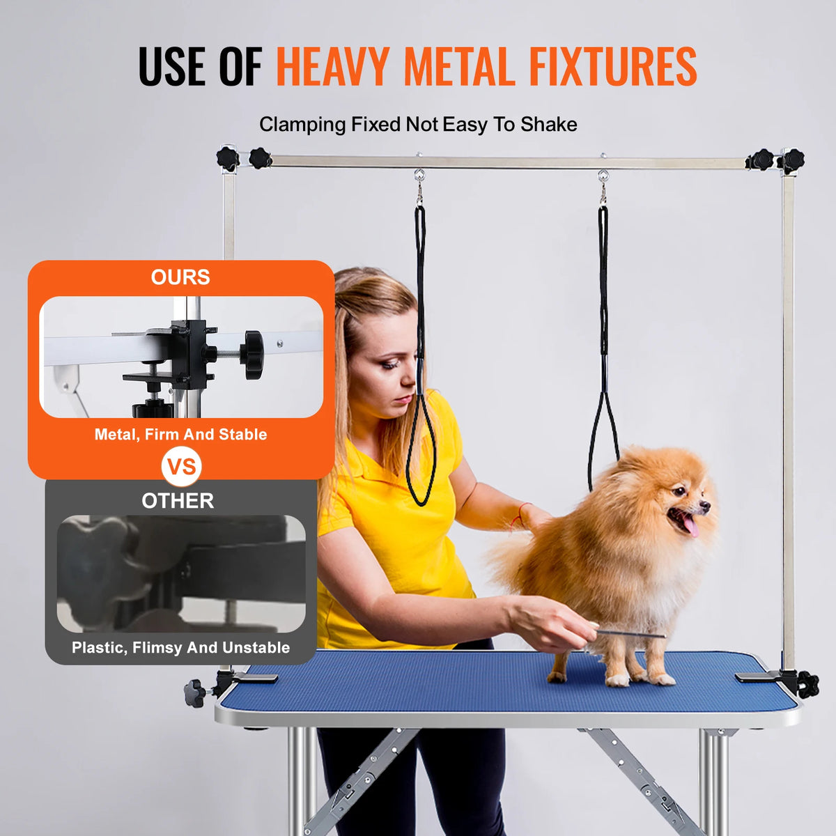 SucceBuy Foldable Dog Grooming Table With Two Arms And Loop
