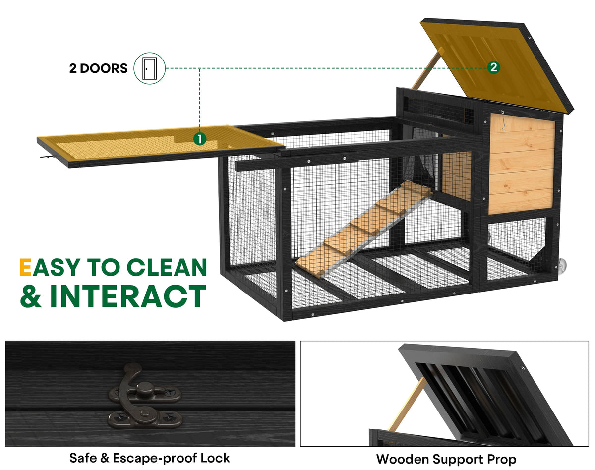 Outdoor Wooden Rabbit Hutch With Wheels And Waterproof Roof