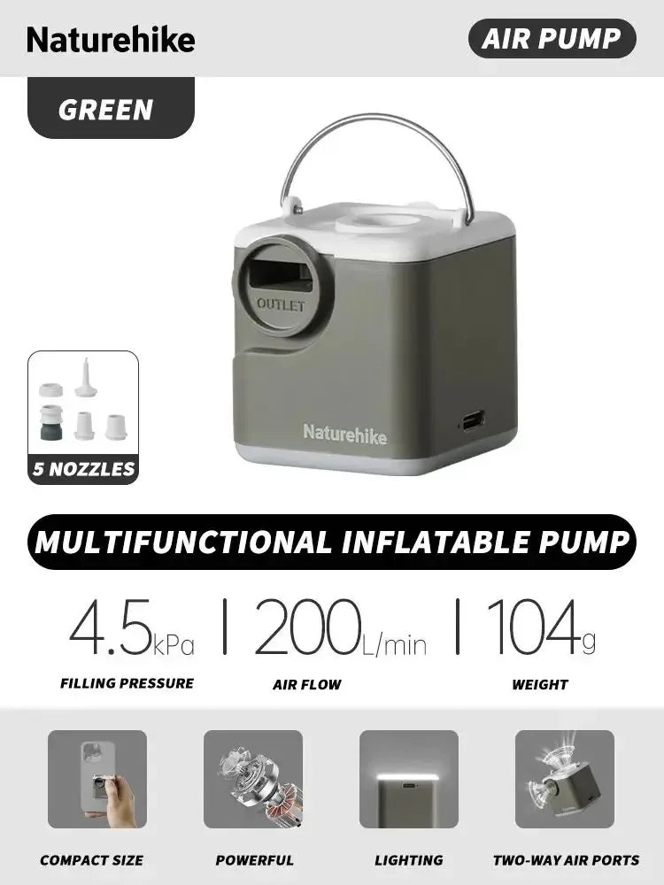 Naturehike USB C Rechargeable Mini Air Pump With Light 2400mAh For Mattresses