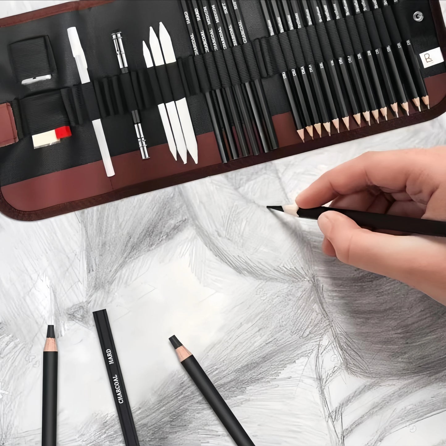 29-Piece Sketching Art Set for Adults - Includes Three Pencil Sketch Books Graphite Pastel Charcoal Drawing Supplies