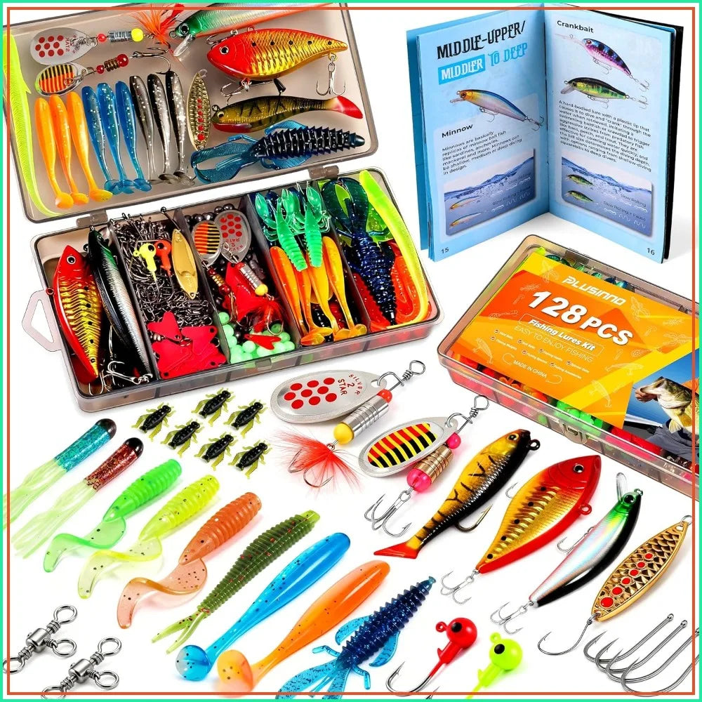 All In One Fishing Tackle Box Kit With 128 Lures And Accessories For Bass Trout