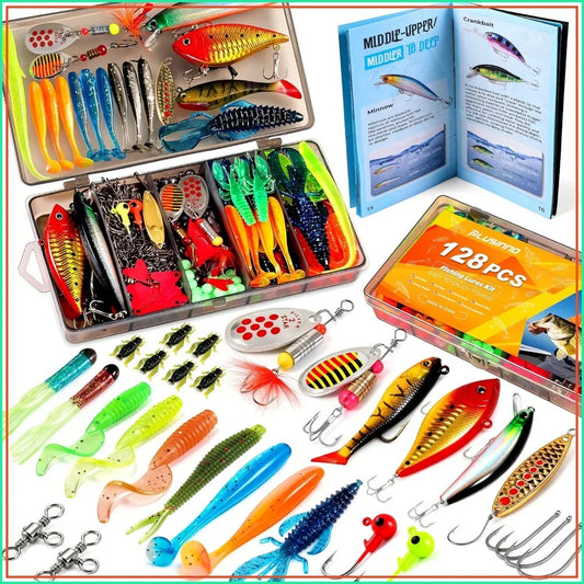All In One Fishing Tackle Box Kit With 128 Lures And Accessories For Bass Trout