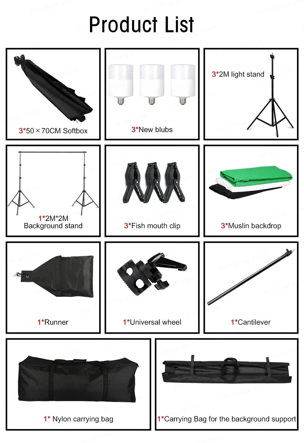 SH Studio Softbox Lighting Kit With Backdrop Stand Reflector