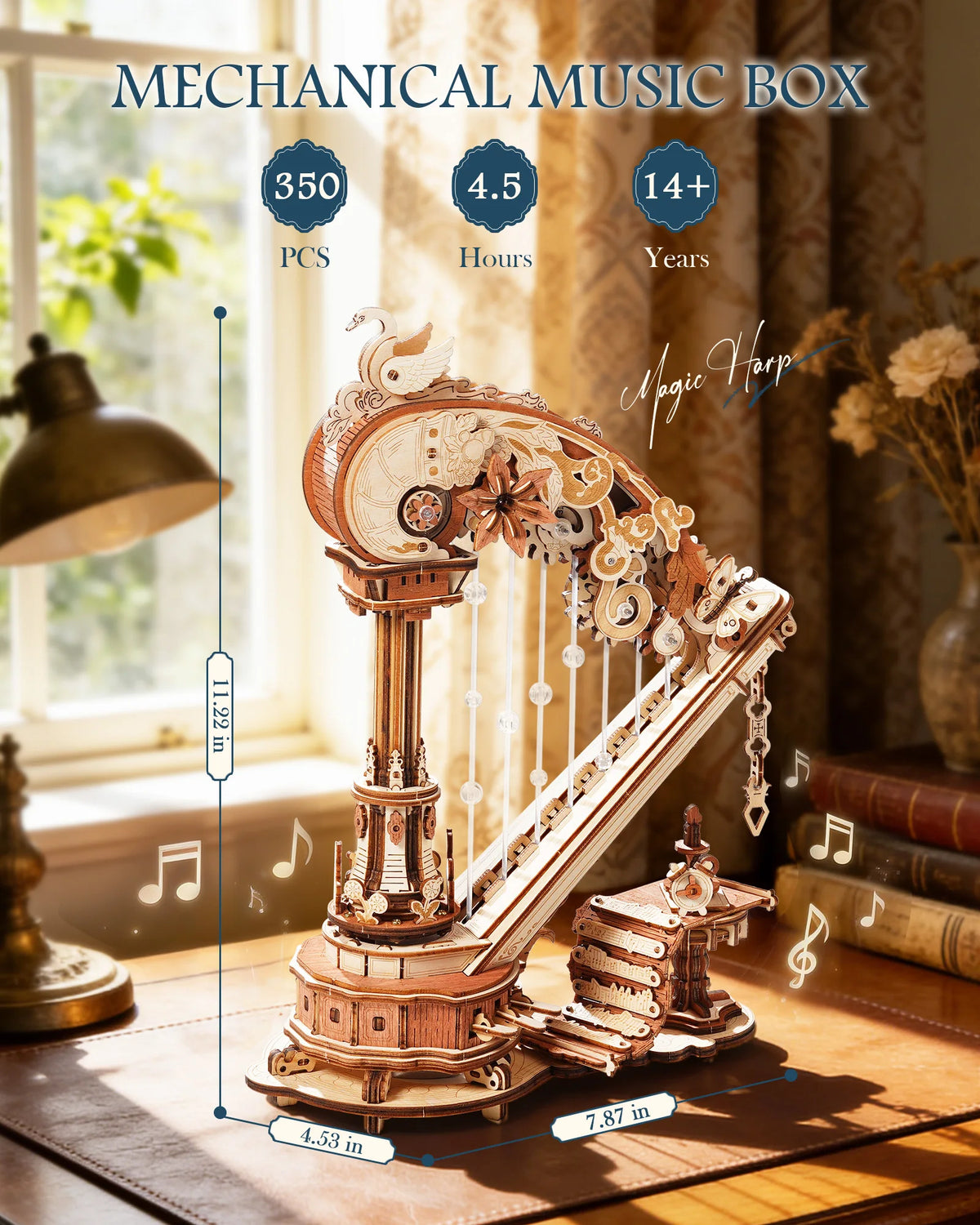 ROKR Magic Harp Wooden Music Box Mechanical 3D Puzzle Kit