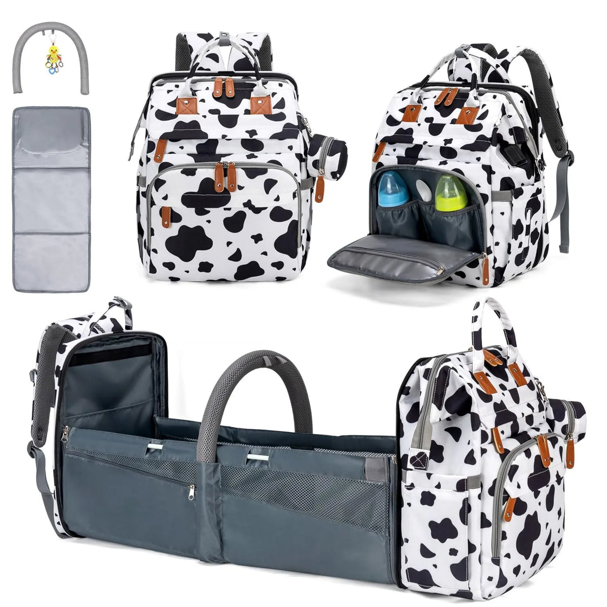 Multifunctional Diaper Backpack With Changing Bed And Insulated Bottle Pocket