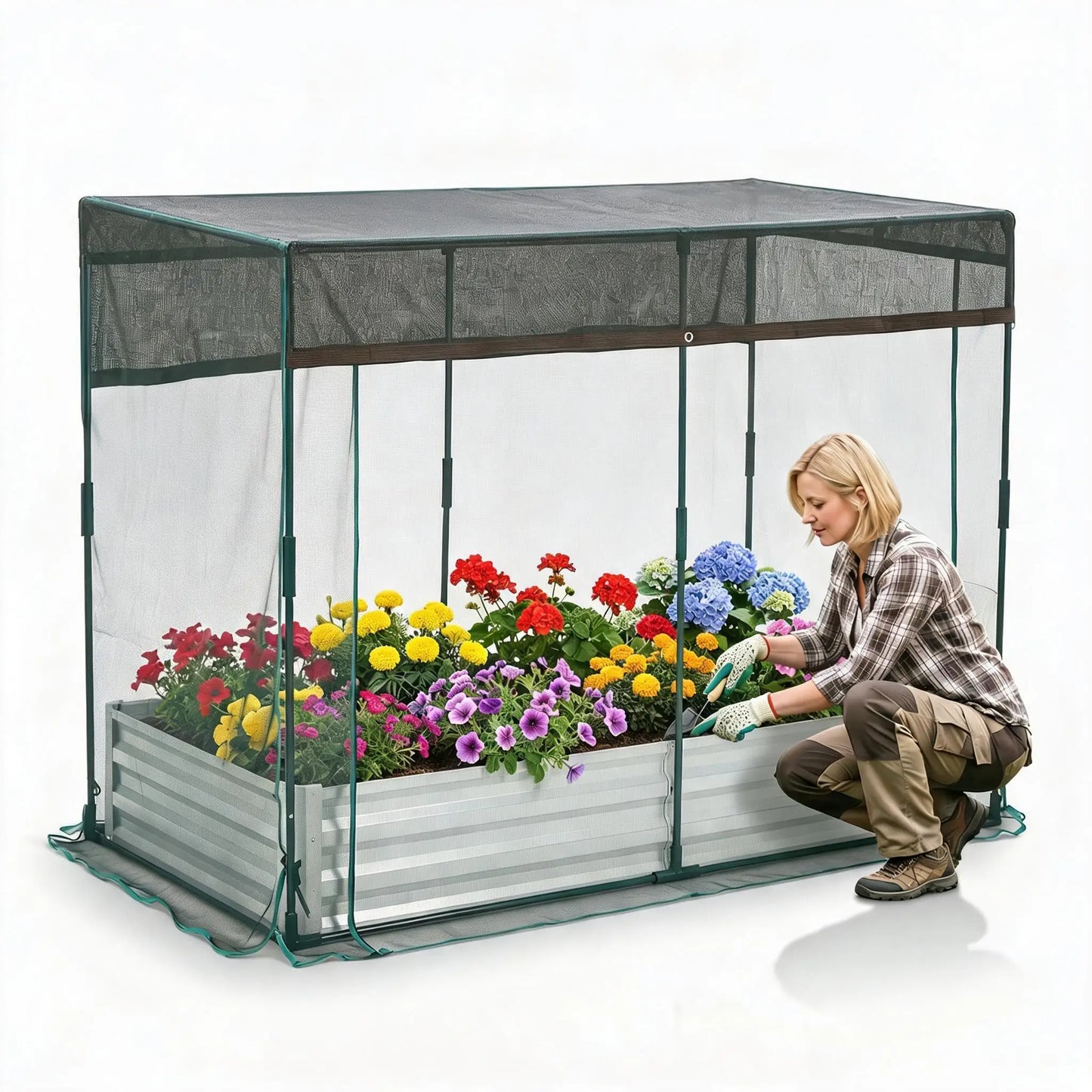 Galvanized Raised Garden Bed With Self Watering Mesh Cover