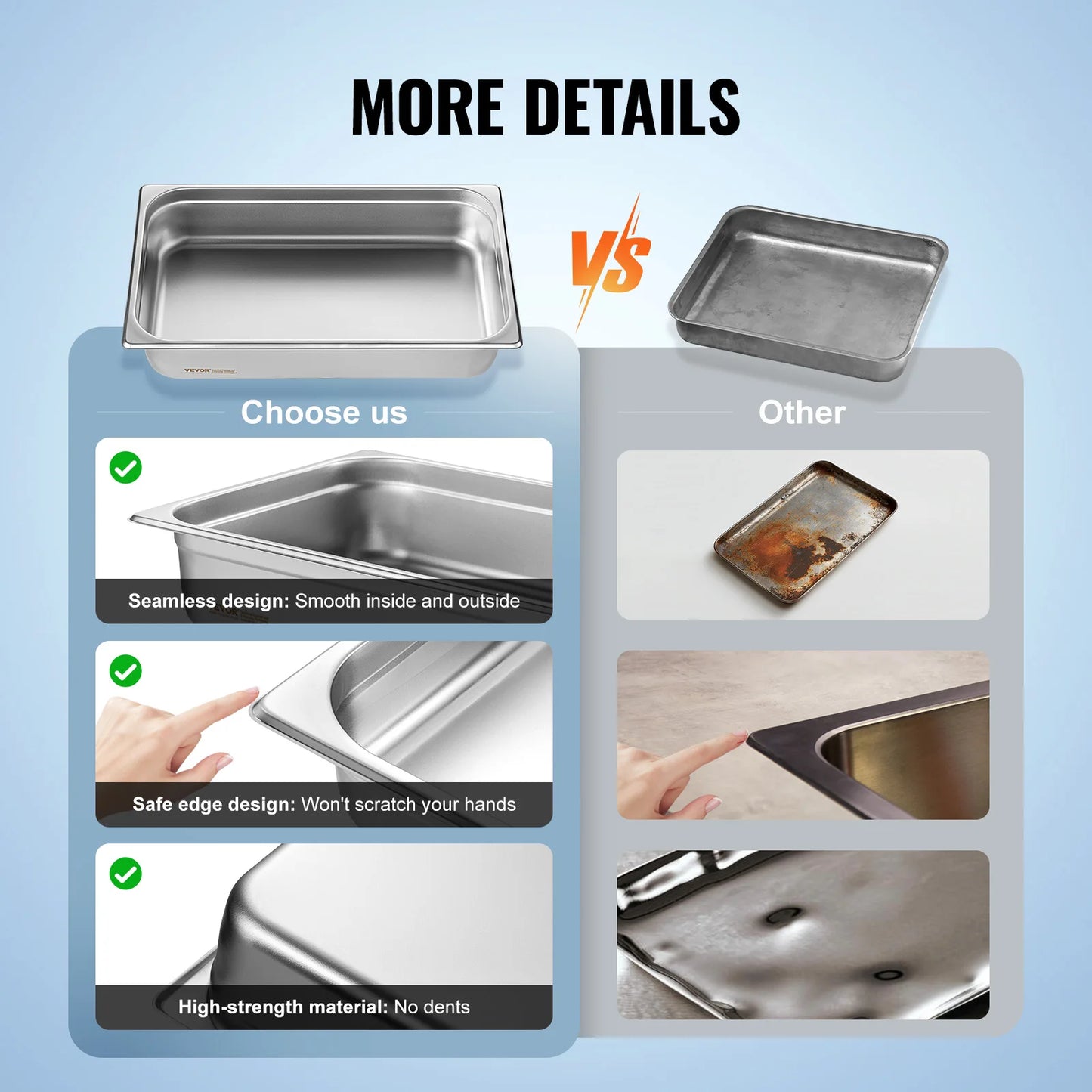 SucceBuy 4 Pack Stainless Steel Hotel Pans With Lid Steam Table Pan