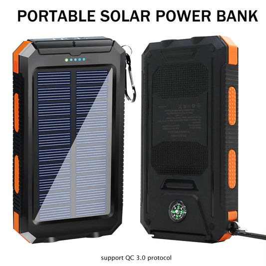 20000mAh Solar Charger Waterproof Power Bank With Dual USB Ports LED Flashlight