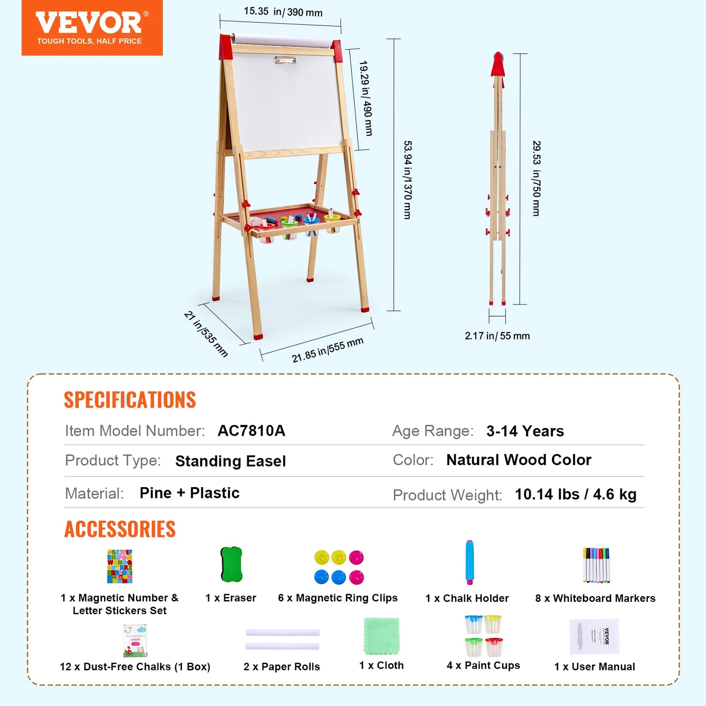 SucceBuy Magnetic Drawing Board For Kids Wooden Double Sided Whiteboard Easel