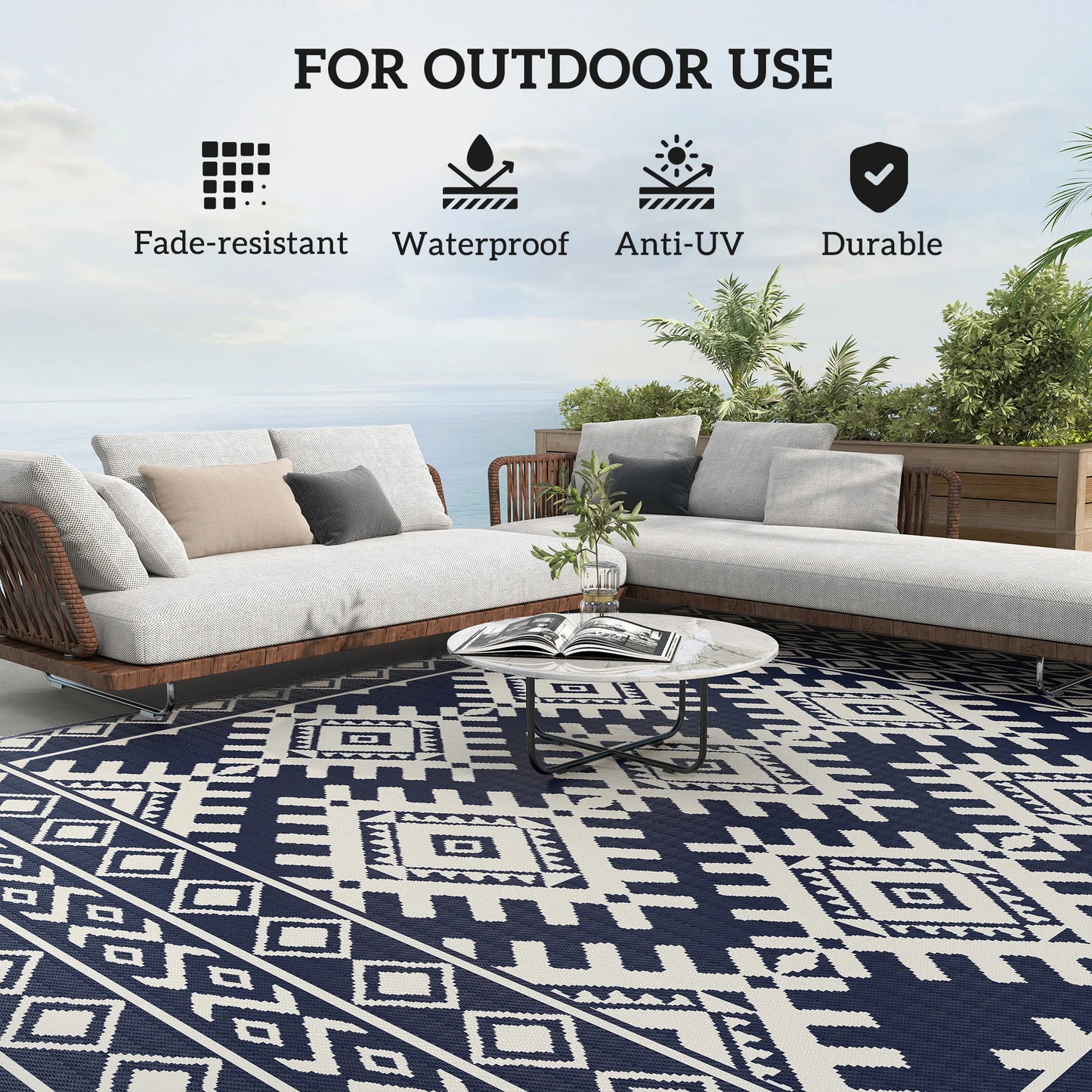 Outdoor Rug Geometric Rhombus Border Polypropylene