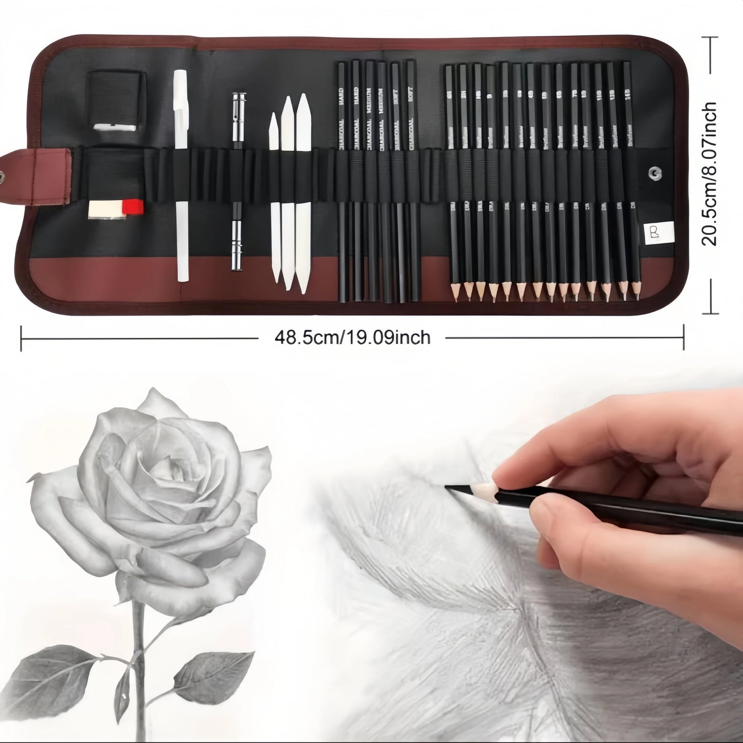 29-Piece Sketching Art Set for Adults - Includes Three Pencil Sketch Books Graphite Pastel Charcoal Drawing Supplies