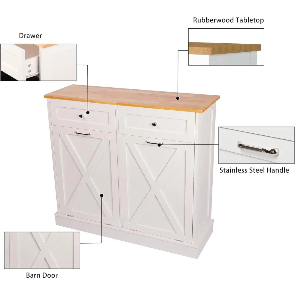 Double Tilt Out Trash Cabinet Recycling Organizer With Hideaway Drawers