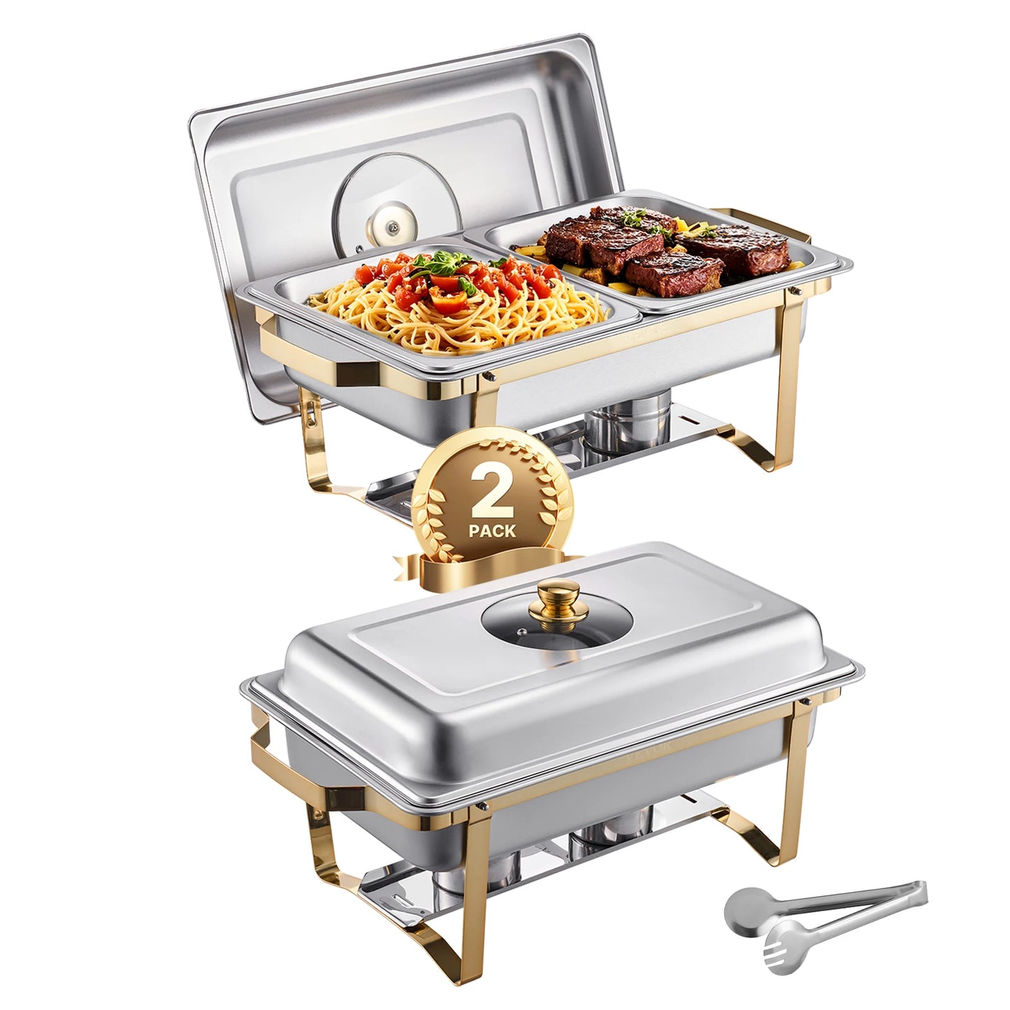 SucceBuy Chafing Dish Buffet Set Stainless Steel With 4 Pans