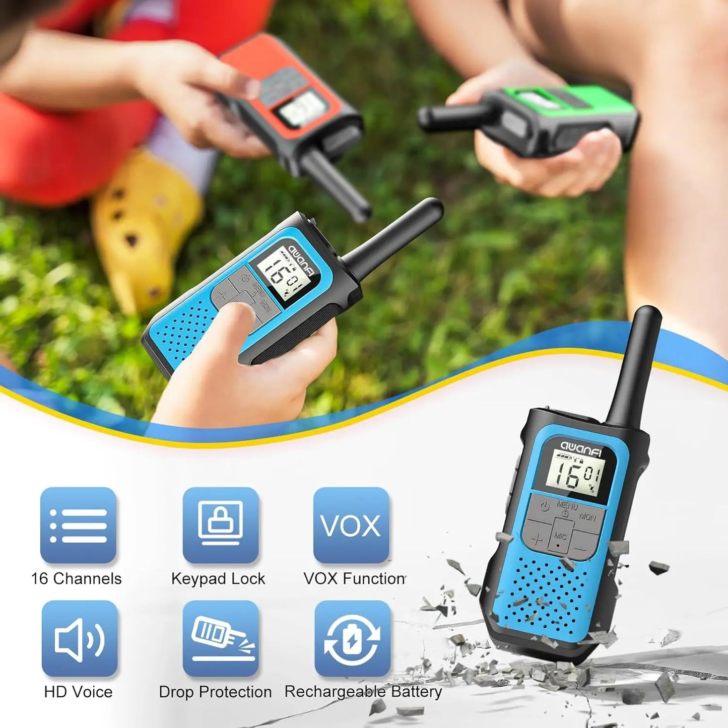 AWANFI Walkie Talkies Long Range 2 Way Radios VOX Outdoors