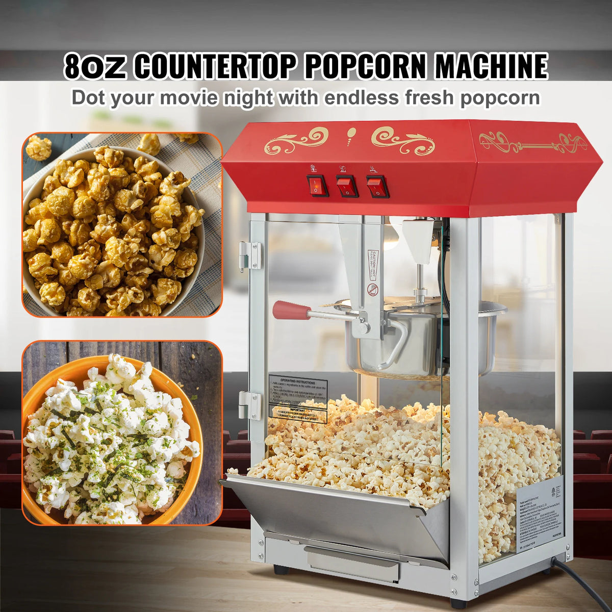 Succebuy Commercial Popcorn Maker with 304 Stainless Steel Heating Tube