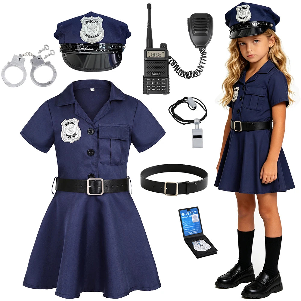 Duokipolla Girls Police Officer Costume Dress Up Uniform