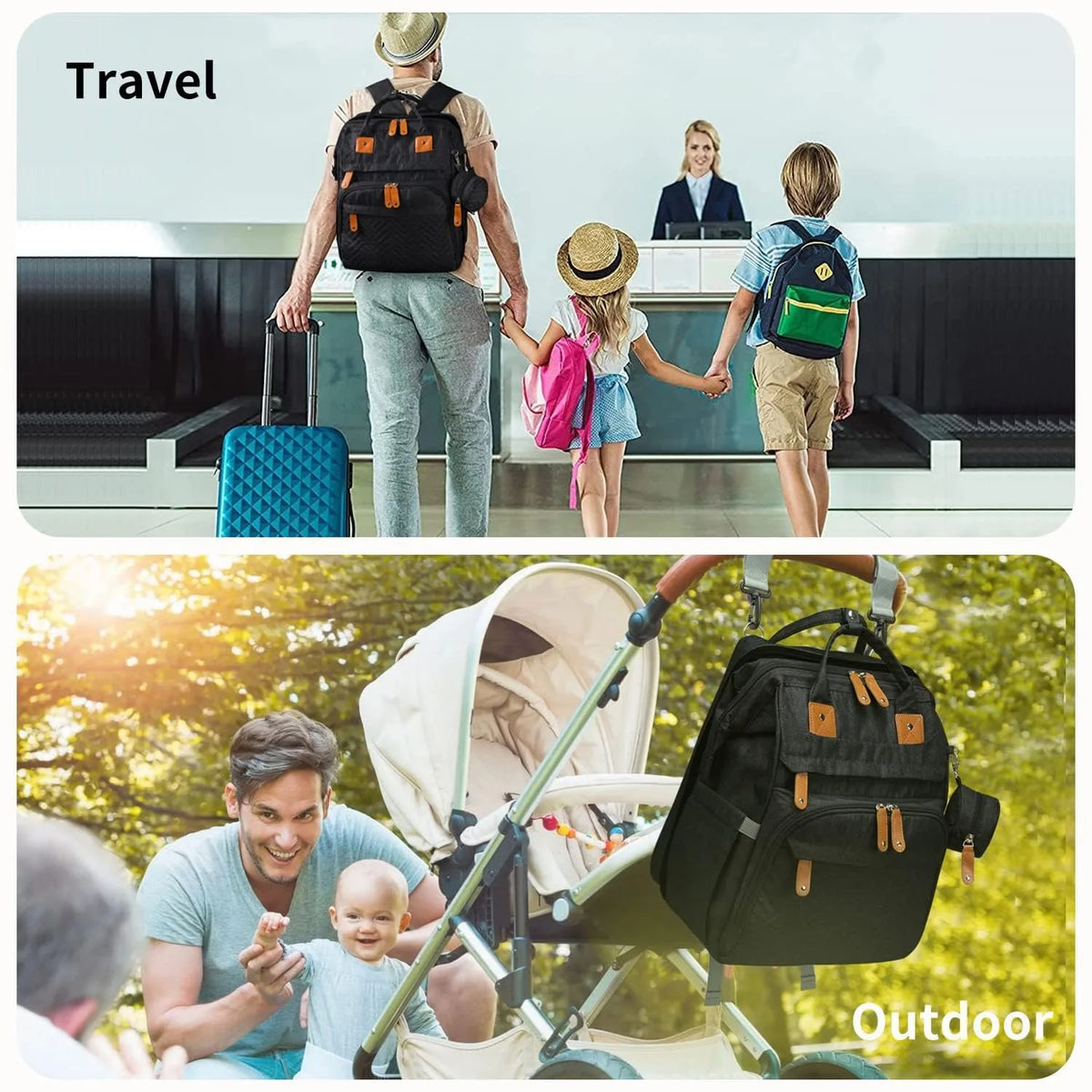 Multifunctional Diaper Backpack With Changing Bed And Insulated Bottle Pocket