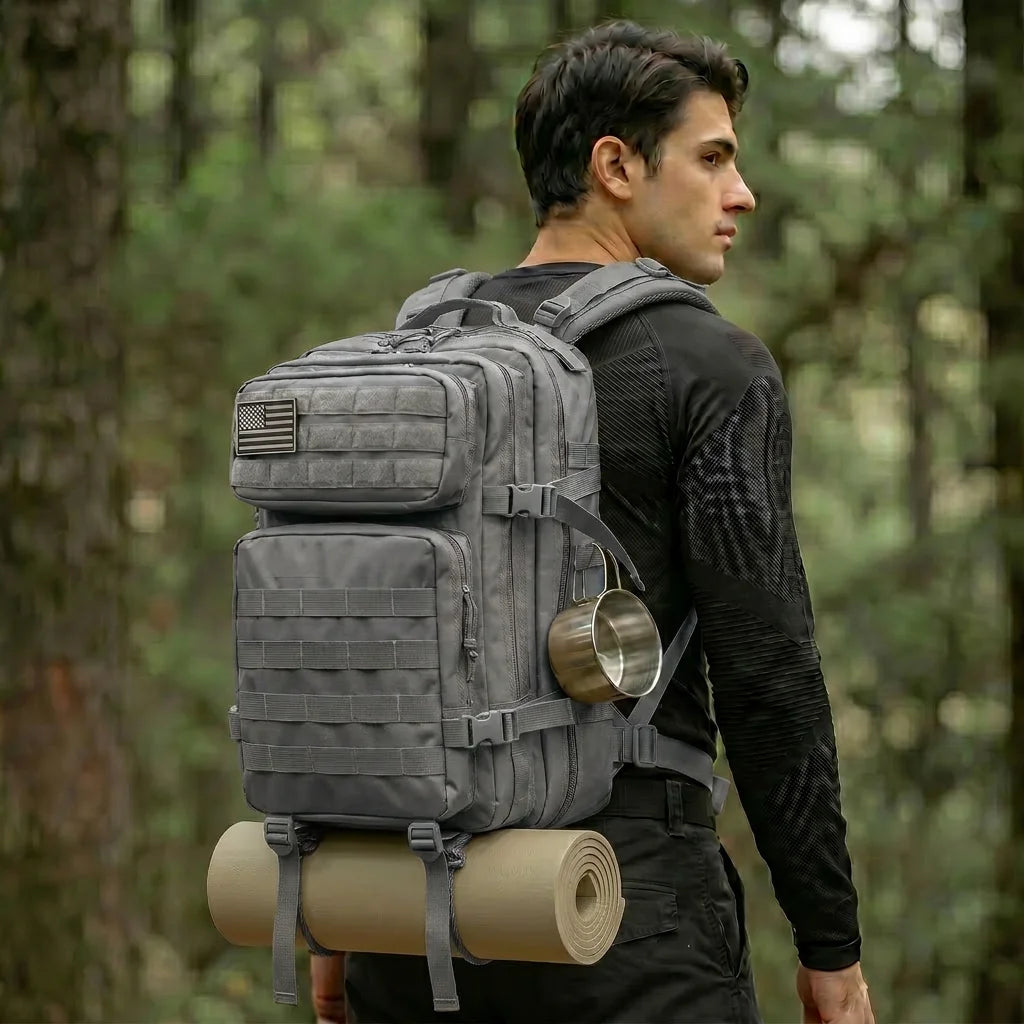45L Tactical Travel Backpack Molle Storage Bag Large Capacity Multi Pocket Wear Resistant Camping Hiking Trekking Rucksack Durable Outdoor Mountain Climbing Daypack For Men Women Travellers Bushcraft Wilderness Trip Daily Com