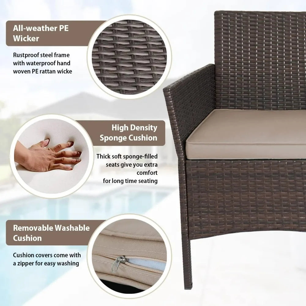 Outdoor 3 Piece PE Rattan Wicker Conversation Bistro Set Patio