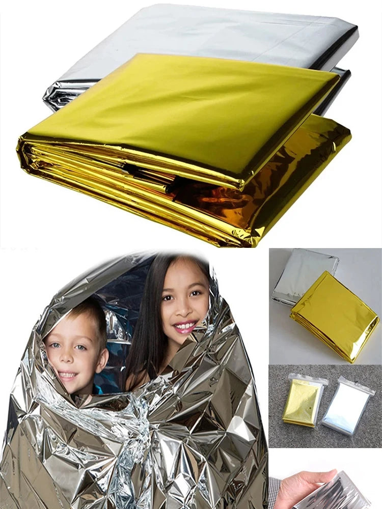 Emergency Thermal Poncho Blanket Water Resistant Windproof Sunshade For Camping