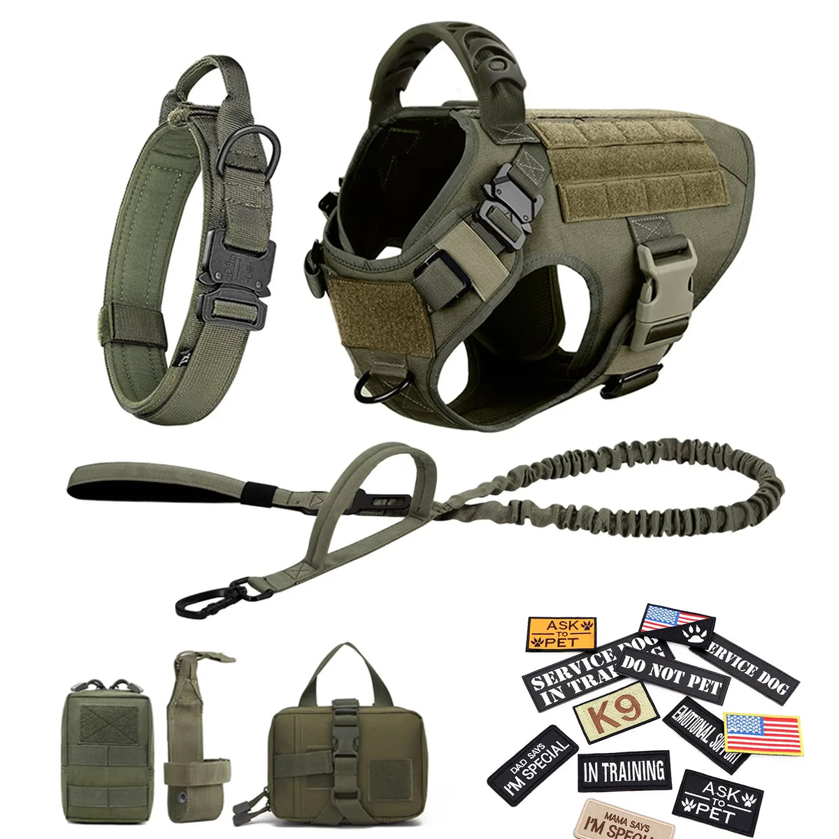 Tactical Nylon Dog Harness Vest With Padded Collar And Leash