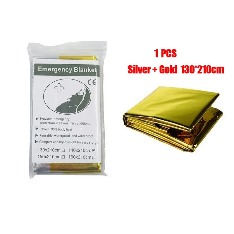 Emergency Thermal Poncho Blanket Water Resistant Windproof Sunshade For Camping