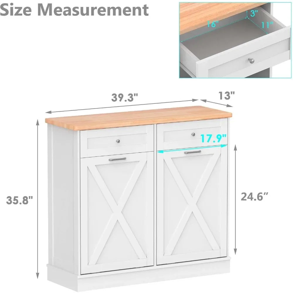 Double Tilt Out Trash Cabinet Recycling Organizer With Hideaway Draw