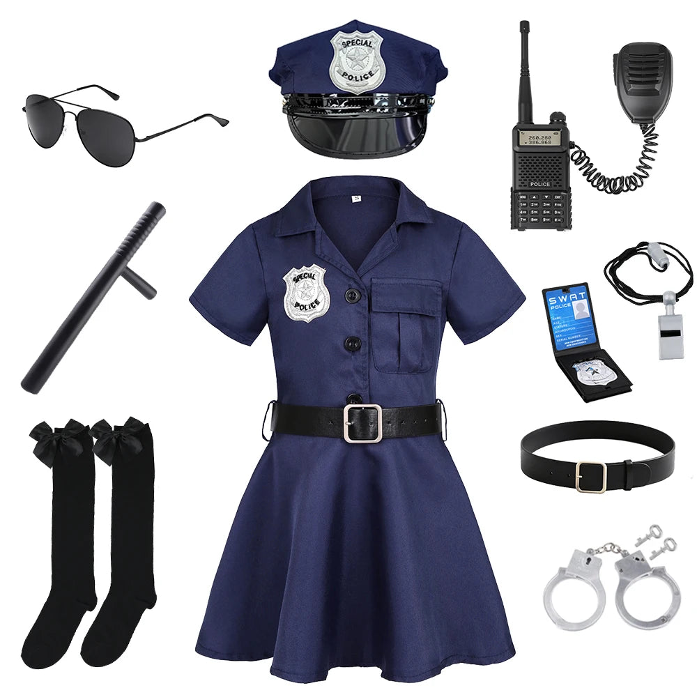 Duokipolla Girls Police Officer Costume Dress Up Uniform