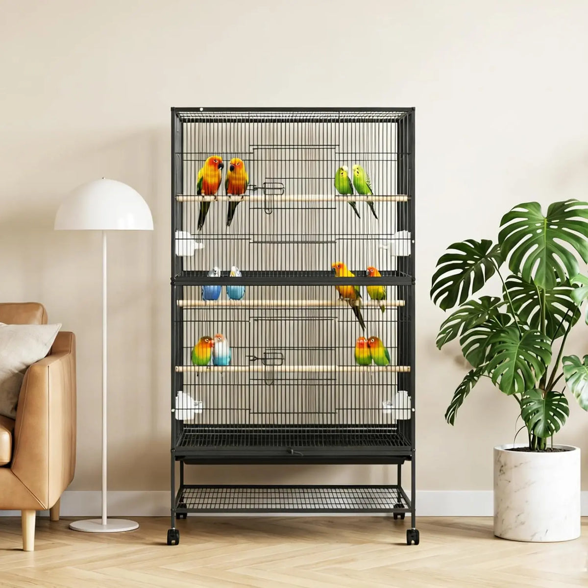 HiMiss Large Bird Cage With Rolling Stands And Feeding Bowls