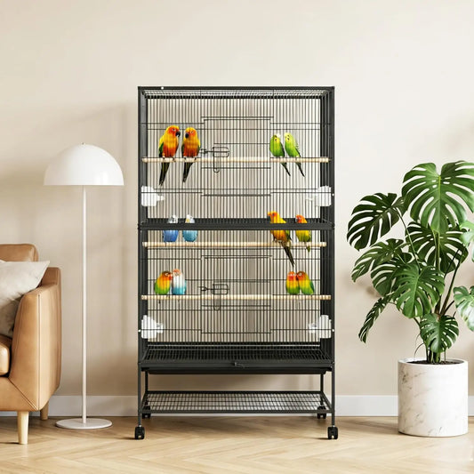HiMiss Large Bird Cage With Rolling Stands And Feeding Bowls