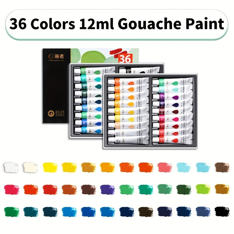 Gouache Paint Set 36 Colors 12mL/0.4oz, Professional Tempera for Canvas, Paper, DIY Projects, Crafts, Perfect for Artist & Adult